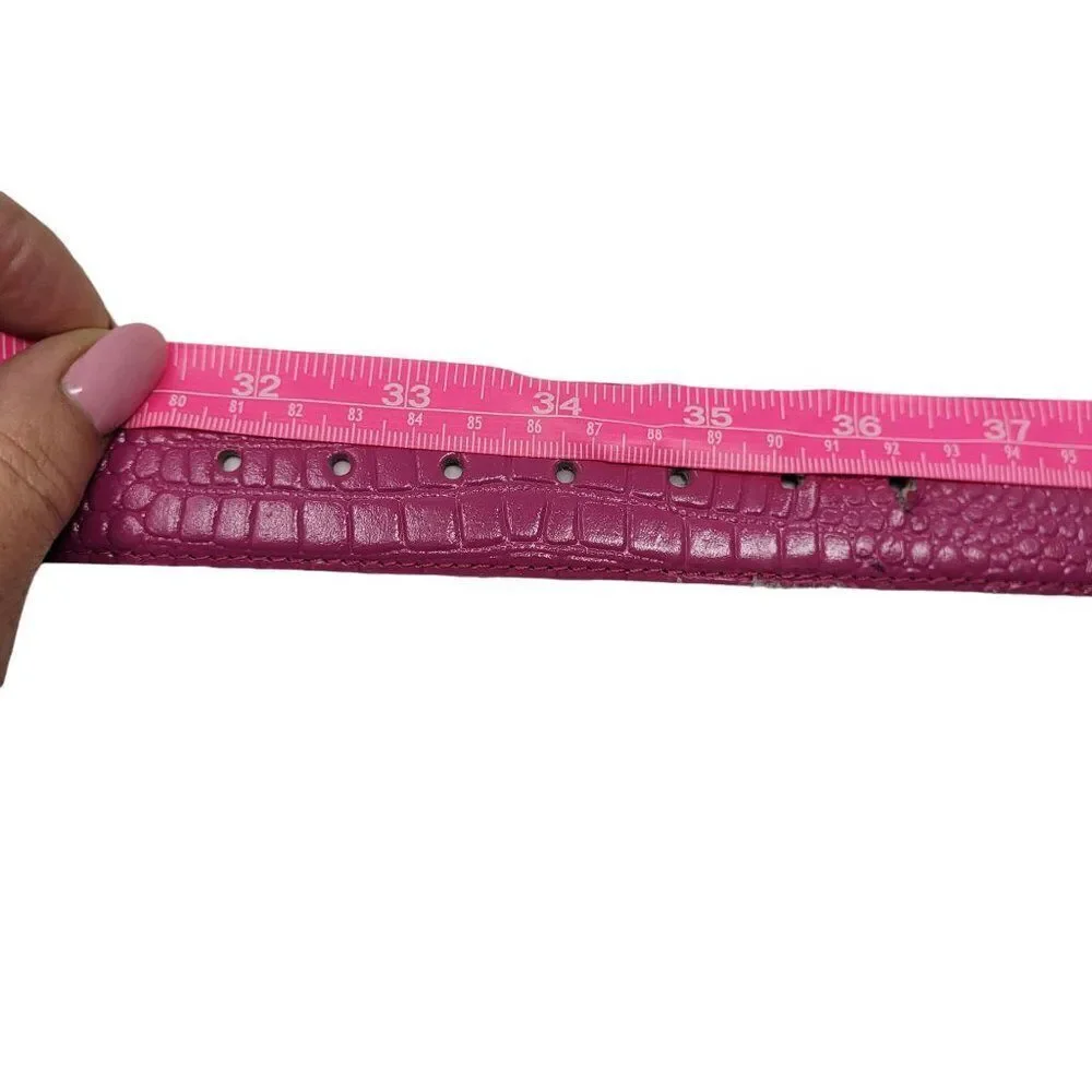 Vintage 80's Genuine Leather Belt L‎ Fuchsia Hot Pink Croc Embossed Barbiecore